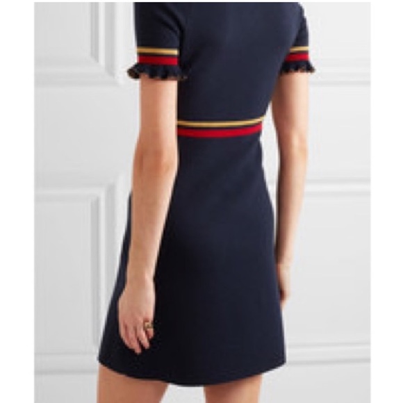 NEW! Gucci Faux Pearl Embellished Ruffled Wool Blend Mini Dress in Navy (size M) - Picture 12 of 16